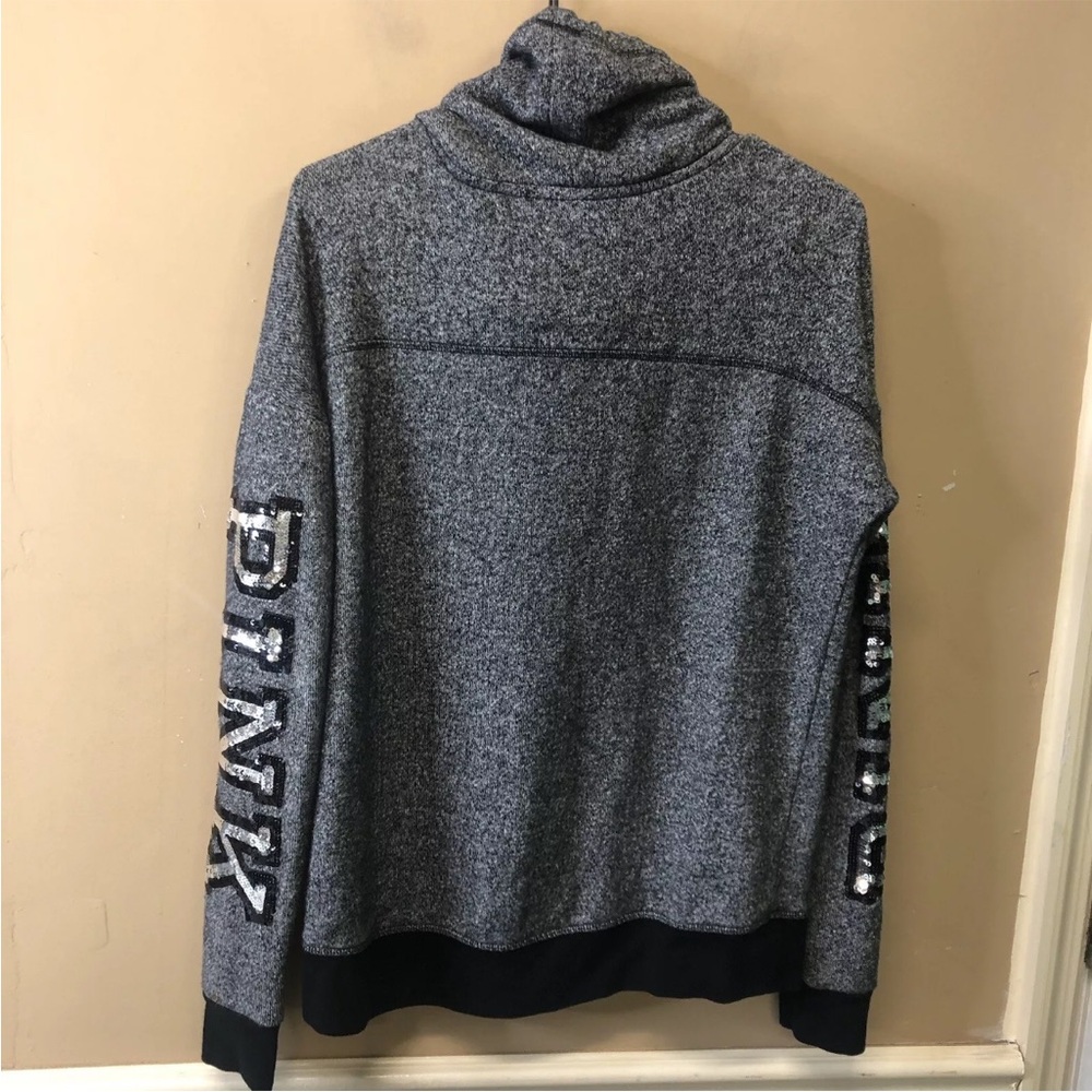 Victoria Secret Pink Cowl Neck Sweater Black Gray Silver Bling Sequins Size M